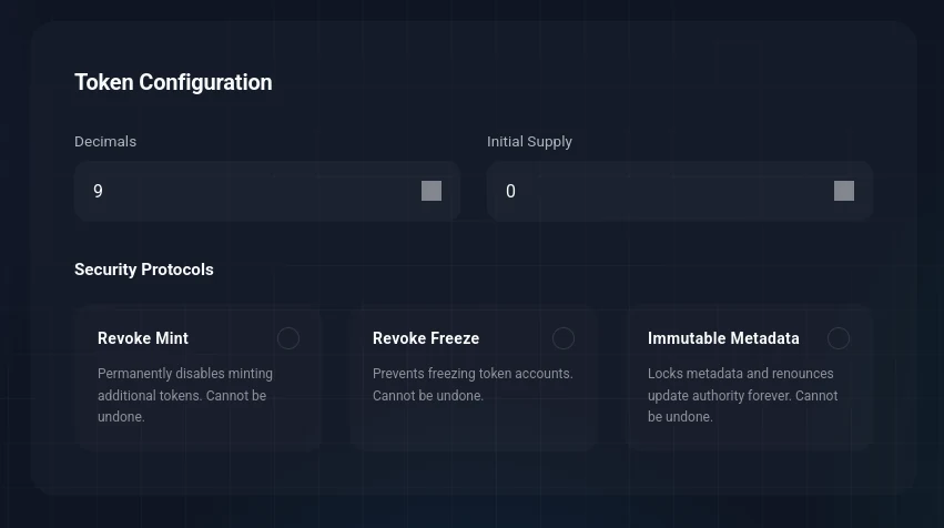 Token configuration and authority revocation