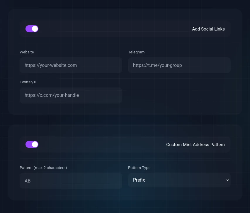 Adding socials and a custom mint address